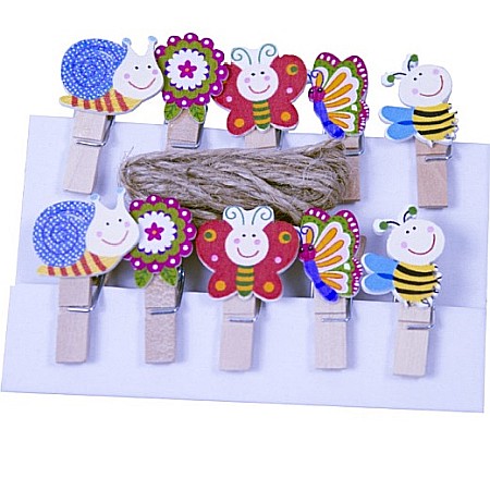 Decoratiuni din Lemn - LEG CLEME LEMN  FLORI/INSECTE+SFOARA 3.5CM 10/SET A715