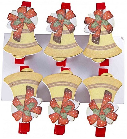 Diverse Articole de Craciun - LEG ACCESORII LEMN XMAS CLEME+CLOPOTEI 6/SET C3037