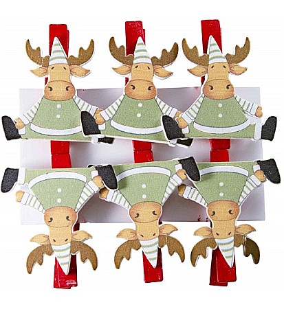Diverse Articole de Craciun - LEG ACCESORII LEMN XMAS CLEME+REN 6/SET C3038