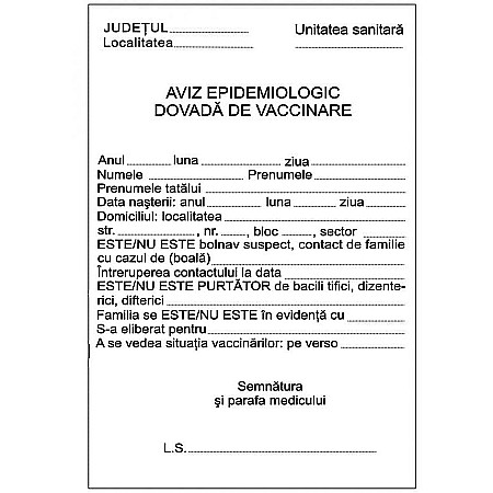 Formulare tipizate - GOL AVIZ EPIDEMIOLOGIC A6