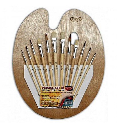 Pensule arta set - ADA SET 12 PENSULE DACO SI PALETA LEMN PN012
