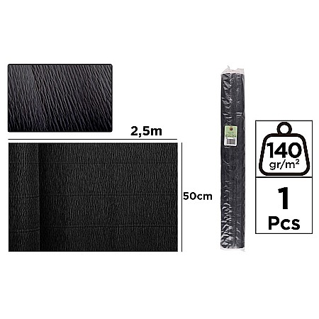 Hartie Creponata, Hartie Glasata - HARTIE CREPONATA FLORISTICA IPB 50*250CM 140GR NEGRU PF902