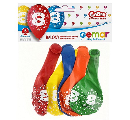 GOD BALOANE LATEX DIGIT PRINT 8 30CM PASTEL MIX 5/SET GS110/8 [1]