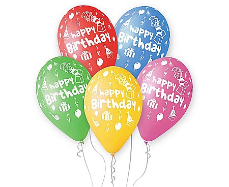Baloane si accesorii - GOD BALOANE LATEX GEMAR Happy Birthday Party, 30cm 5/set GS110/P097