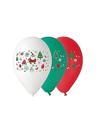 HOBBY - GOD BALOANE Premium Balloons, 30cm, Santa Claus, red green and white 5/set GB/PG24