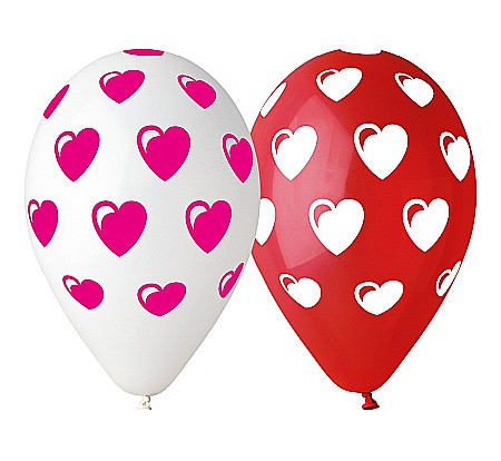 Baloane si accesorii - GOD BALOANE Premium Balloons, 30cm, Hearts, red and white 5/set GS110/P198