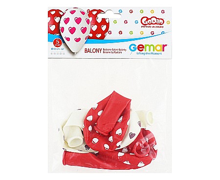 GOD BALOANE Premium Balloons, 30cm, Hearts, red and white 5/set GS110/P198 [1]