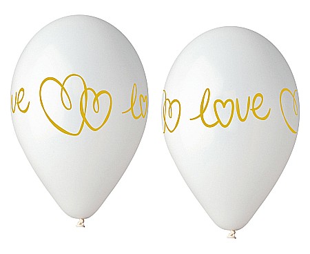 ARTICOLE PARTY - GOD BALOANE LATEX GEMAR LOVE WHITE 33CM 5/SET GS120/LV