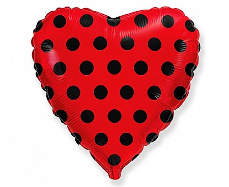 ARTICOLE PARTY - GOD BALON FOLIE ALUMINIU Heart, 46cm, red in black dots 201709R