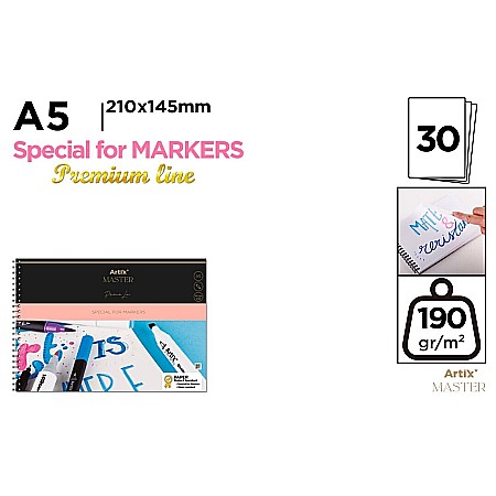 Blocuri de desen profesionale - BLOC DESEN MARKER IPB A5 ARTIX SPIRA 30 COLI 190GR/M2 PB311