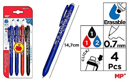 Pixuri cu radiera - PIX CU RADIERA IPB 0.7MM CLICK 4/SET 3 CULORI PE211-4