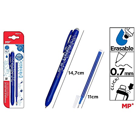 Pixuri cu radiera - PIX CU RADIERA IPB 0.7MM CLICK + REZERVA ALBASTRU PE211A