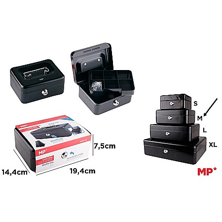 ORGANIZARE SI ARHIVARE - CUTIE METALICA PENTRU BANI IPB CU CHEIE 7.5*14.4*19.4CM NEAGRA PA214-02