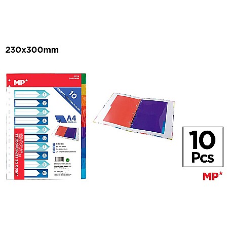 Separatoare index si separatoare biblioraft - SEPARATOARE INDEX PLASTIC IPB A4, 1-10, 10 CULORI/SET PC119