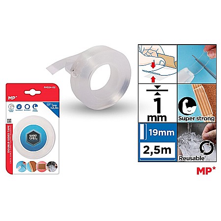 ARTICOLE DE BIROU - BANDA DUBLU ADEZIVA IPB 1MM*2.5M NANO GEL TECHNOLOGY TRANSPARENTA PA524-02