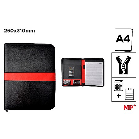 AGENDE, CALENDARE, PLANNERE - ORGANIZER IPB A4 CU REZERVA SI CALCULATOR IMITATIE PIELE NEGRU-ROSU PC090