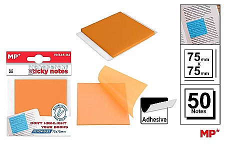 Notite autoadezive - POST IT ADEZIV TRANSLUCID IPB 75*75MM PORTOCALIU 50/SET PN346-04