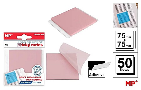 Notite autoadezive - POST IT ADEZIV TRANSLUCID IPB 75*75MM ROZ DESCHIS 50/SET PN346-08