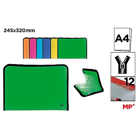 ORGANIZARE SI ARHIVARE - SERVIETA IPB A4 PP 12 COMPARTIMENTE CU FERMOAR DIVERSE CULORI PC454