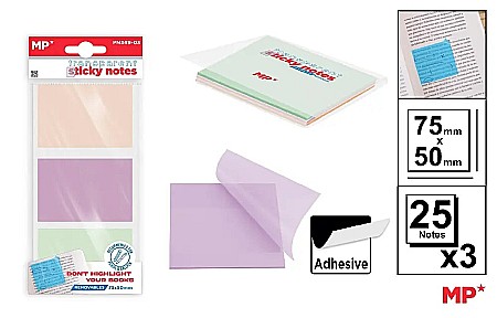 Notite autoadezive - POST IT ADEZIV TRANSLUCID IPB 75*50MM CULORI PASTEL 3*25/SET PN349-03