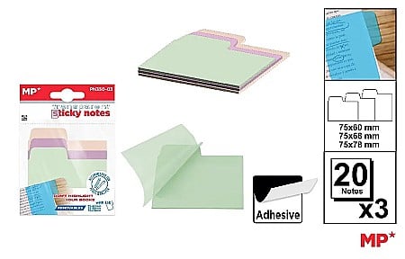 ORGANIZARE SI ARHIVARE - POST IT ADEZIV TRANSLUCID IPB 75*60-68-78MM CULORI PASTEL 3*20/SET PN350-02