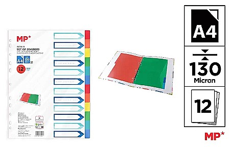 ORGANIZARE SI ARHIVARE - SEPARATOARE INDEX PLASTIC IPB A4 12 CULORI/SET PC119-12