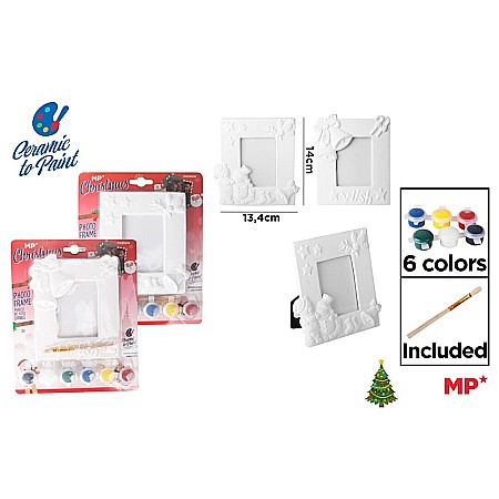 Seturi creative Christmas - RAMA FOTO CERAMICA IPB PENTRU PICTAT, 6 CULORI + PENSULA CRACIUN CH23018