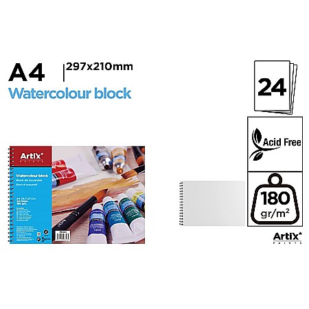 Blocuri de desen profesionale - BLOC DESEN ACUARELA IPB A4 ARTIX SPIRA 24 COLI 180GR/M2 PB303