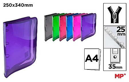 ORGANIZARE SI ARHIVARE - MAPA PLASTIC TRANSPARENTA IPB A4 4 INELE INCHIDERE CU FERMOAR CULORI ASORTATE PC165