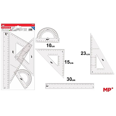 Rigle,echere si raportoare - SET GEOMETRIE IPB 4 PIESE TRANSPARENT PA144