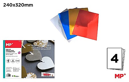 Cartoane/ Hartii Decor 50x70, 70x100, A4 - CARTON METALIZAT IPB A4+ 180GR 4/SET PN216