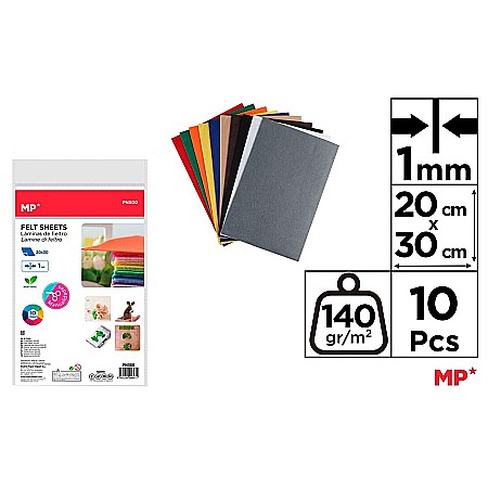 Fetru A4 - PASLA IPB 20*30CM 1MM 140GR 10/SET CULORI ASORTATE PN500