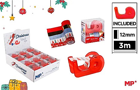 ARTICOLE DE BIROU - BANDA AUTOADEZIVA DECORATIVA IPB 12MM*3M 4/SET +1 DISPENSER CRACIUN CH24014