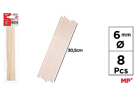 HOBBY - BAGHETE LEMN IPB 6MM*30.5CM 8/SET NATUR PM028-4