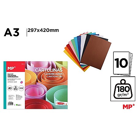 RECHIZITE SCOLARE - CARTON COLOR IPB A3 180GR 10/SET CULORI ASORTATE PN211-A3
