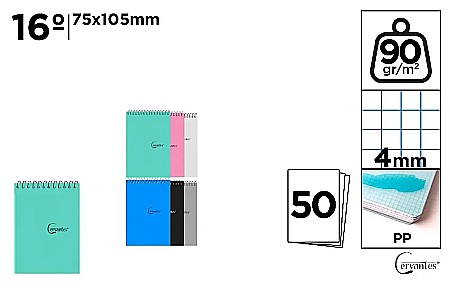 Carnetele/ notesuri/ bloc-notesuri - NOTES IPB PP 75*105MM SPIRA 50F PATRATELE CULORI ASORTATE PB182