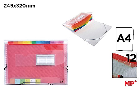 ORGANIZARE SI ARHIVARE - SERVIETA IPB A4 PP 12 COMPARTIMENTE 33*24CM CULORI MATE PC611