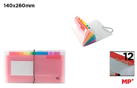 ORGANIZARE SI ARHIVARE - SERVIETA IPB 14*25CM PP 12 COMPARTIMENTE CU ELASTIC CULORI MATE PC613