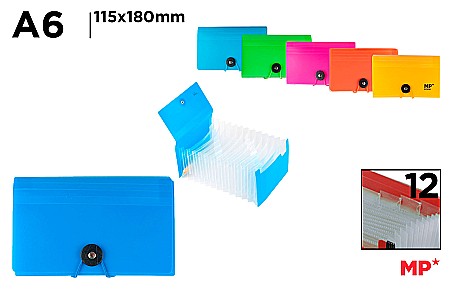 ORGANIZARE SI ARHIVARE - SERVIETA IPB A6 PP 12 COMPARTIMENTE CU ELASTIC CULORI NEON PC616