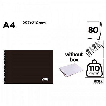 Blocuri de desen profesionale - BLOC DESEN IPB A4 ARTIX SPIRA 80 COLI 110GR/M2 COPERTA PP NEAGRA PB345