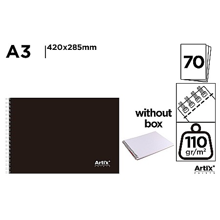 Blocuri de desen profesionale - BLOC DESEN IPB A3 ARTIX SPIRA 80 COLI 110GR/M2 COPERTA PP NEAGRA PB346