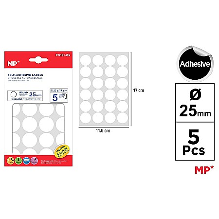 Etichete autoadezive - ETICHETE ADEZIVE IPB 25MM 5 COLI/SET 120 BUCATI ROTUNDE PN151-05