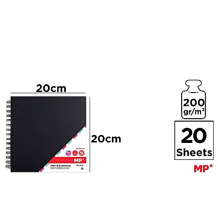 ALBUM IPB SCRAPBOOKING 20*20CM 200GR/M2 SPIRA NEGRU 20 DE COLI PD140-01 [1]