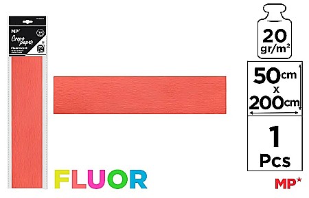 Hartie Creponata, Hartie Glasata - HARTIE CREPONATA IPB 50*200CM 20GR CORAL FLUORESCENT PN224-01