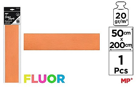 Hartie Creponata, Hartie Glasata - HARTIE CREPONATA IPB 50*200CM 20GR PORTOCALIU FLUORESCENT PN224-02