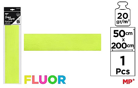 Hartie Creponata, Hartie Glasata - HARTIE CREPONATA IPB 50*200CM 20GR GALBEN FLUORESCENT PN224-03