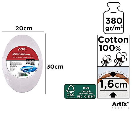 Panza/ Carton panzat pentru pictura - RAMA CU PANZA OVALA IPB 20*30CM 380GR PP96-2030