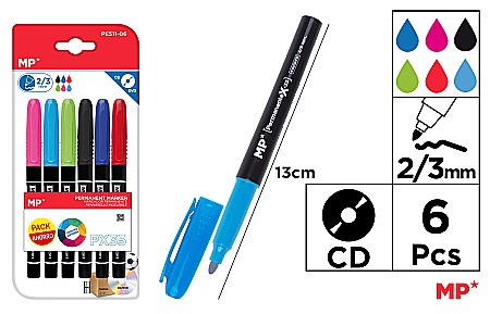 INSTRUMENTE DE SCRIS - MARKER PERMANENT IPB PENTRU CD 2/3MM 6 CULORI/SET PE511-06