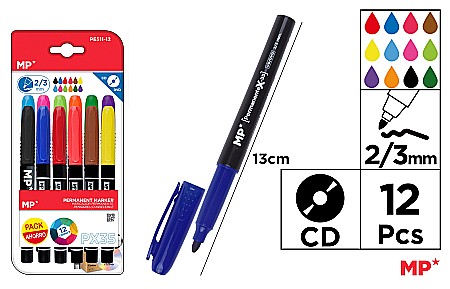 INSTRUMENTE DE SCRIS - MARKER PERMANENT IPB PENTRU CD 2/3MM 12 CULORI/SET PE511-12