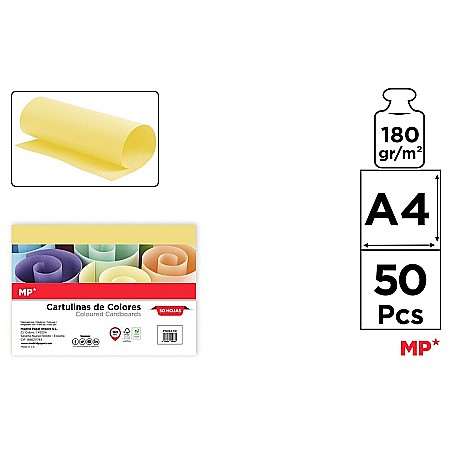 Hartie asortata, Carton asortat Mix - CARTON COLOR IPB A4 180GR 50/SET GALBEN MEDIU PN463-50